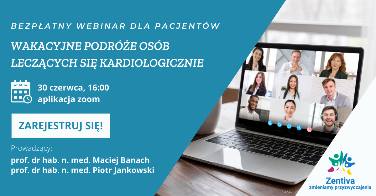 plakat informacyjny o webinarze dla pacjentów z chorobami kardiologicznymi